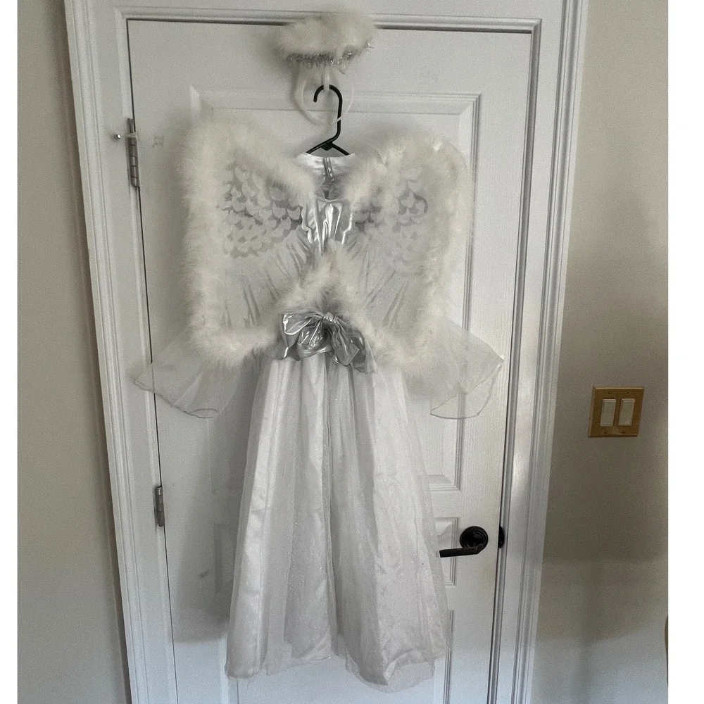 Rubies Rosebud Angel Halloween Costume Kids White Silver Dress Wings Halo 8-10 M